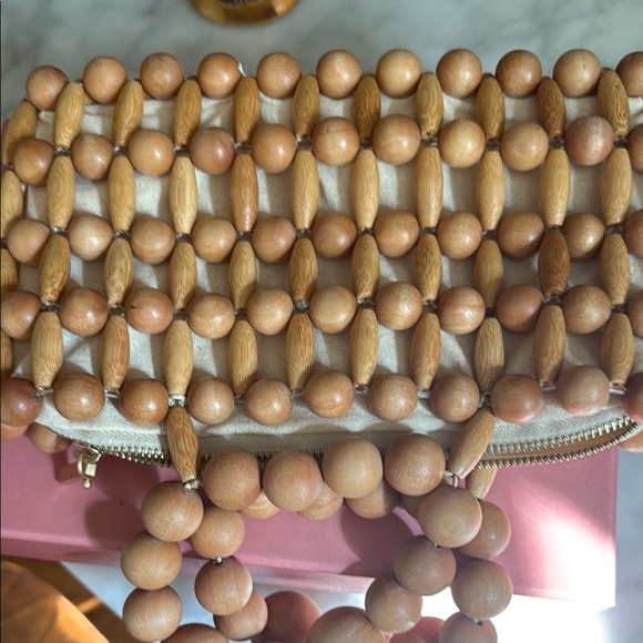 Cult Gaia Natural Wooden Bead Bag The Cora 9.5 By 5.5 - Picture 5 of 11